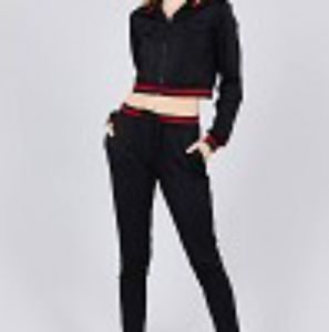 Contrast stripe patch pocket jacket and drawstring